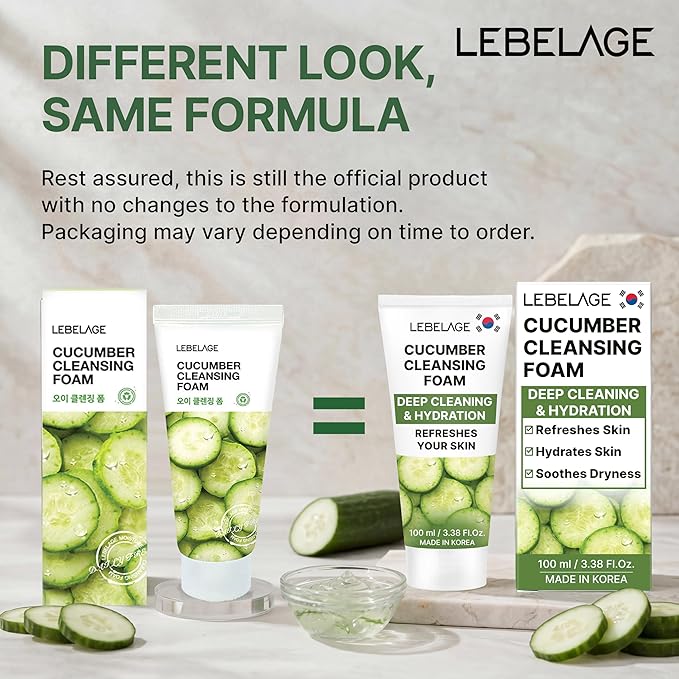 LEBELAGE Korean Cucumber Facial Cleanser 3.38 oz | Cleansing Foam Face Wash | Low pH Gentle Hydrating Daily Facial Cleanser Sensitive Skin | Deep Cleansing Foaming Cleanser, Pore Care-All Skin Types