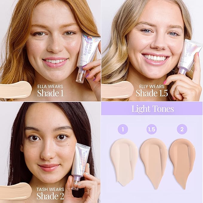 Naked Sundays BeautyScreen Peptide Foundation Tint - SPF 50 Tinted Sunscreen & Skincare Makeup with Zinc Oxide, Niacinamide - Lightweight Natural Coverage, 1.5 Fair Cool, 1.01 Oz