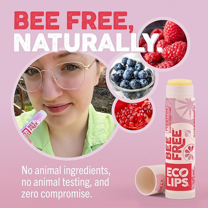 Eco Lips Bee Free Vegan Lip Balm 6-Pack – Unscented, 100% Natural & Plastic-Free Packaging | Moisturizes Dry, Chapped Lips | Cruelty-Free, Made in USA