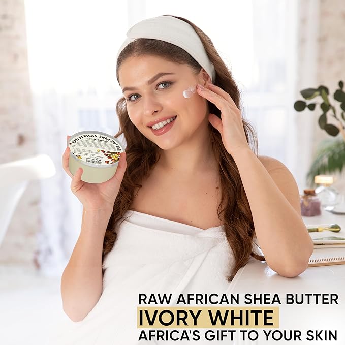 HERBOGANIC Pure African Shea Butter Raw Organic, White Ivory 100% Natural Unrefined | For Body & Hair Scalp Non GMO - 16 oz