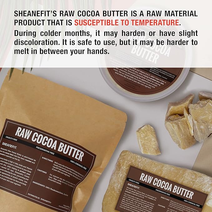 Sheanefit Raw Natural Chunk Cocoa Butter - Raw Moisturizing Body Butter, Great for Making DIY Body Cream, Soaps (8 Ounces)