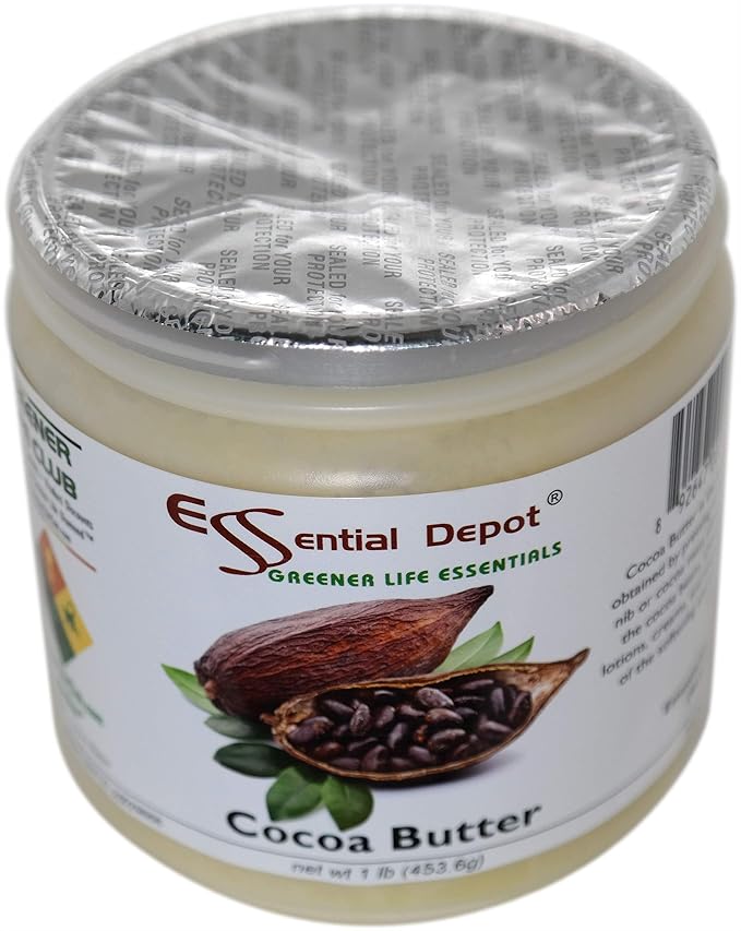 Cocoa Butter - Kosher - Raw - Unrefined - Natural Cocoa Scent - 1 lb - Used in Creams, Lotions, Balms, Body Butters and many other skin care products - safety sealed HDPE container with resealable cap