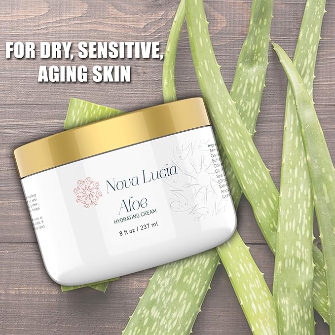 Aloe Vera Cream for Skin – Soothing Moisturizer for Dry, Itchy, or Sensitive Skin, Sunburn Relief, Hydrating Face & Body Cream, Non-Greasy, Fragrance-Free