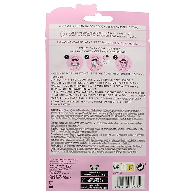 Sheet Mask - Coconut by Oh K! for Unisex - 1 Pc Mask