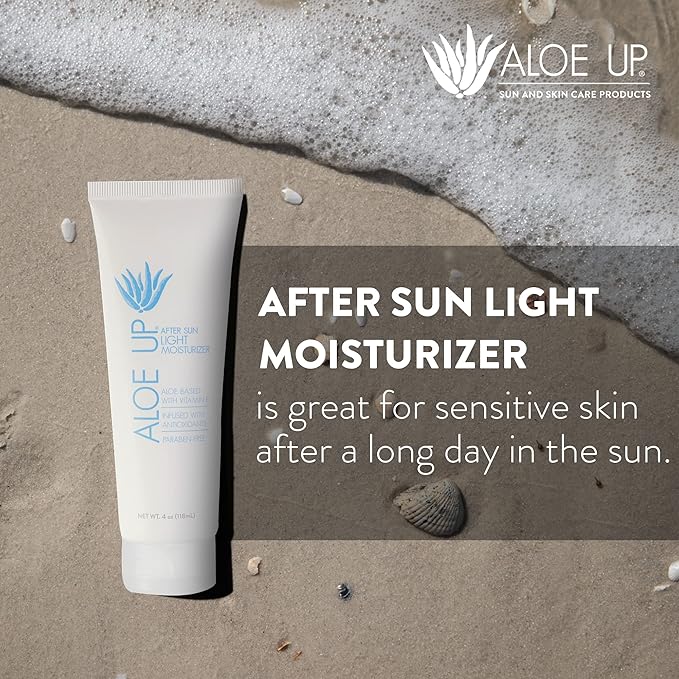 ALOE UP Spa Collection After Sun Light Moisturizer – Hydrating Aloe Vera Lotion with Vitamin E – Lightweight, Soothing & Fast Absorbing – Mineral Oil Free, Peach-Apricot Scent – 4 Oz