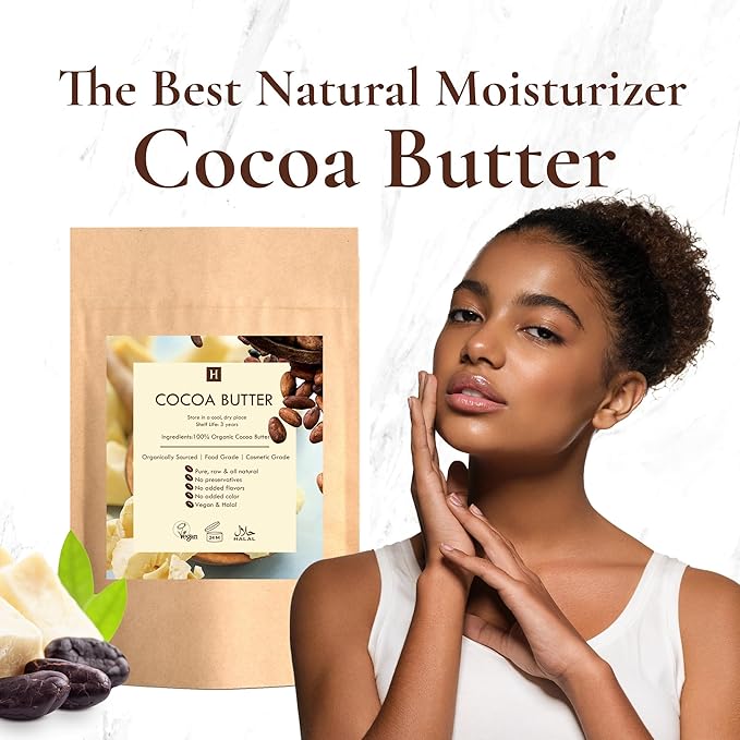 HalalEveryDay Raw Cocoa Butter 5 lb – Food Grade & Cosmetic Grade, Unrefined Organic Cocoa Butter Chunks for Baking, Lotion, Body Butter, Lip Balm & DIY Skincare