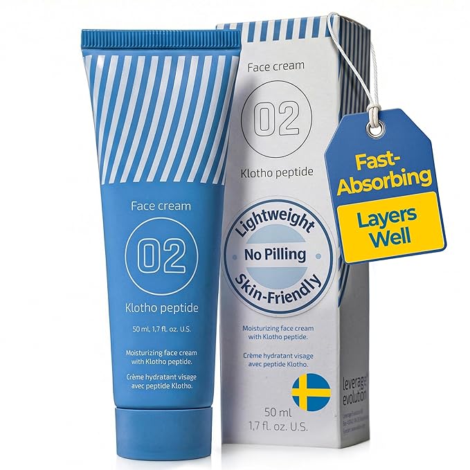 EiE 02 Klotho Peptide Cream Face Moisturizer – Rare Groundbreaking Peptides Face Cream for Women with Hyaluronic Acid, Sagging Skin, Fine Lines and Wrinkles Treatment, Made in Sweden, 1.7 fl. Oz