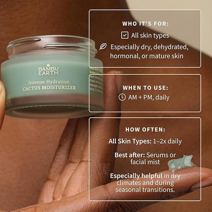 BAMBU EARTH Intense Hydration Cactus Face Moisturizer - Deeply Hydrate with Pressed Serum Formula - Skincare to Soften Texture, Balanced Complexion for Healthy-Looking Glow - 1.6 oz net wt.