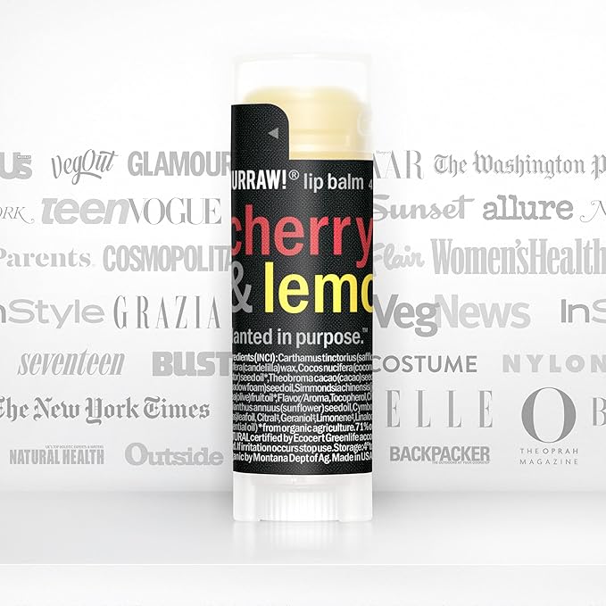 Hurraw! Cherry & Lemon Combo Lip Balm: Organic, Certified Vegan, Cruelty and Gluten Free. Non-GMO, 100% Natural Ingredients. Bee, Shea, Soy and Palm Free. Made in USA