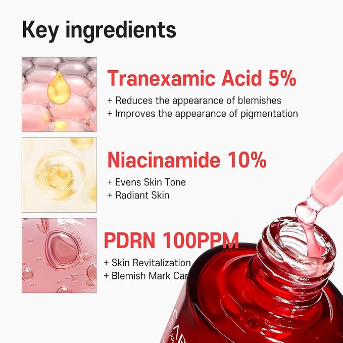 PDRN Serum TXA 5% Niacinamide 10% Pink – Korean Skincare Dark Spot, Hyaluronic Acid, Vitamin B5, Panthenol, Ceramide – Uneven Skin Tone Radiant Complexion, Glass Skin (30ml / 1.01 fl oz)