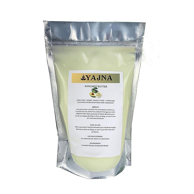 Yajna Organic Raw Avocado Butter 100% Pure,Natural & Unrefined| Skin Moisturizer For Face, Body & Hair| 4 OZ/115 GM Ivory/White Grade A | DIY Creams, Balms, Lotions, Soaps| Softens Dry & Tough Skin