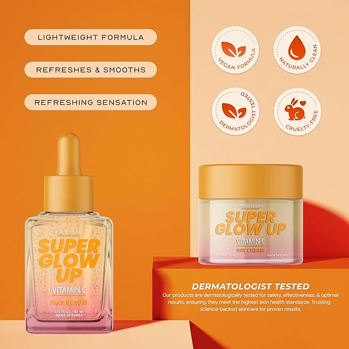 Vitamin C Serum & Cream Duo Set – Dermatologist Tested, Anti Aging Korean Skin Care – Hydrates, Smooths Fine Lines, Supports Collagen Production - Vegan, Clean Beauty