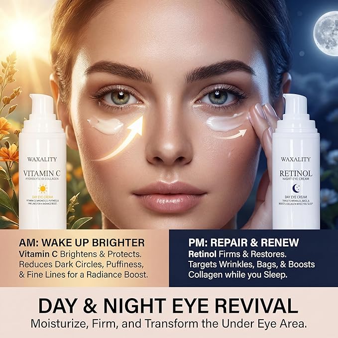Retinol Under Eye Cream for Dark Circles, Remove Puffiness & Wrinkles, Day & Night Brightening Anti-Aging Eye Cream for Fine Lines, 0.67 Fl Oz