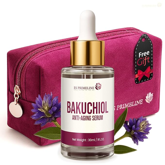 Natural Bakuchiol Face Serum with Green Tea Hyaluronic Acid Vitamin C & Retinol –Anti Aging Gentle Hydrating Serum for Face & Neck Fine Lines & Wrinkles, Smooth Radiant Skin, Gift set with Make up Bag