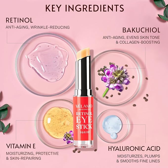 VELAMO ADVANCED Retinol Eye Stick: Renewing & Firming Under Eye Balm for Dark Circles, Puffiness, Fine Lines & Wrinkles - Travel Essentials, Portable & Perfect for On-the-go Use, 0.1 OZ/3g 2 Pcs