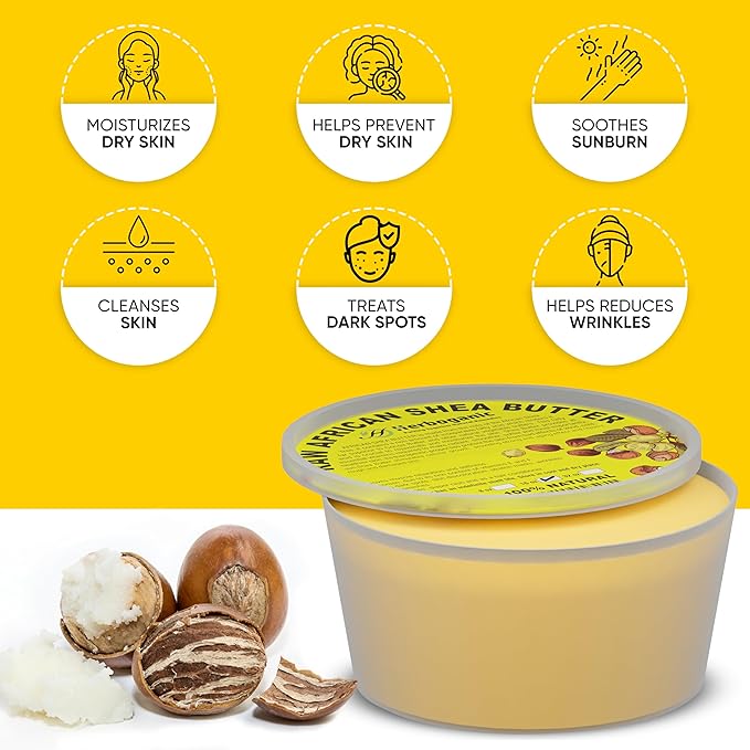 HERBOGANIC Pure African Shea Butter Raw Organic, Yellow Ivory 100% Natural Unrefined | For Body & Hair Scalp Non GMO - 16 oz
