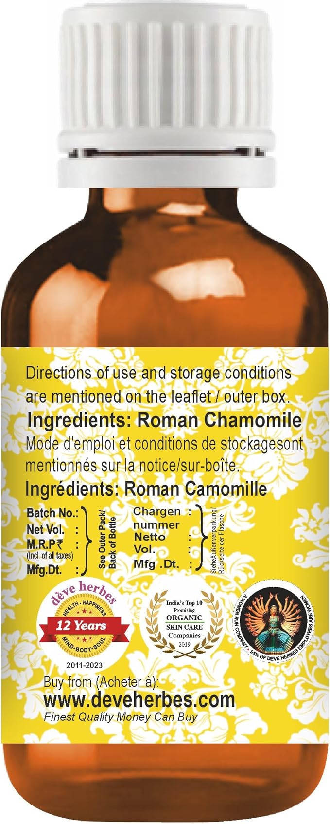 dève herbes Roman Chamomile Essential Oil (Chamaemelum nobile) Pure | Non-Sticky | Non-Greasy | Lightweight | Men & Women | All Skin Types | Steam Distilled 5ml (0.16 oz)