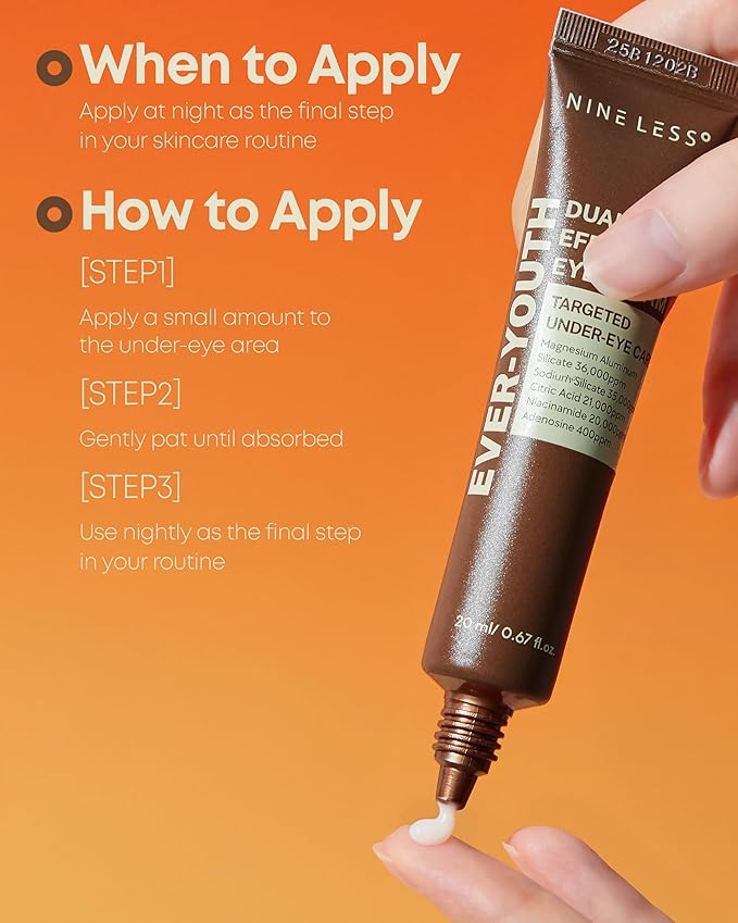 NINELESS Ever-Youth Dual Effect Eye Cream Korean Skincare Instant Lifting Technology for Firm Eyes with Niacinamide Adenosine Hyaluronic Acid Ceramides for Fine Lines Bags Puffiness 0.5 fl oz