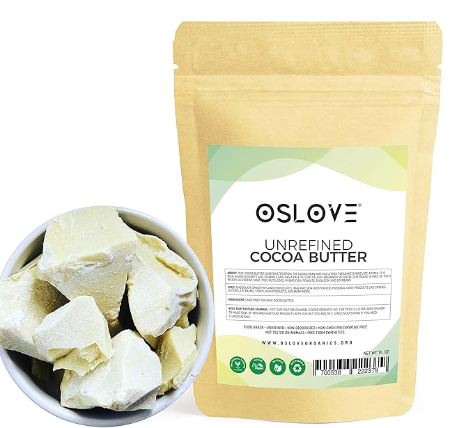 Organic Cocoa Butter 1 LB by Oslove Organics - FOOD GRADE, Raw, Non-Deodorized, Unrefined - For whipped body butter, lotion bars, scar & stretch marks | Delicous Home-made Chocolate | Allergen Free