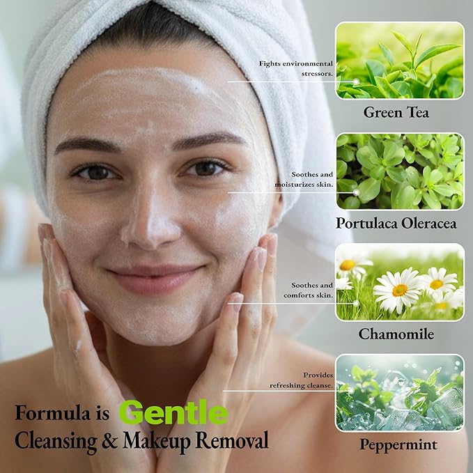 Hydrating Face Wash Foaming Facial Cleanser with Green Tea, Fragrance Free, For Normal to Dry, Sensitive, All Skin Types 10.1Fl oz