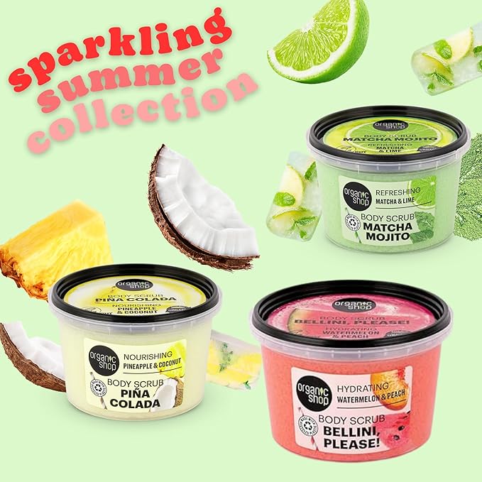 Organic Shop Coconut & Pineapple, Nourishing & Exfoliating Body Scrub, 100% Vegan & Organic, Daily Exfoliant, Detox & Moisturizer, Body, Face, Hand & Foot, Intensive Care & Skin Toning. 250ml.