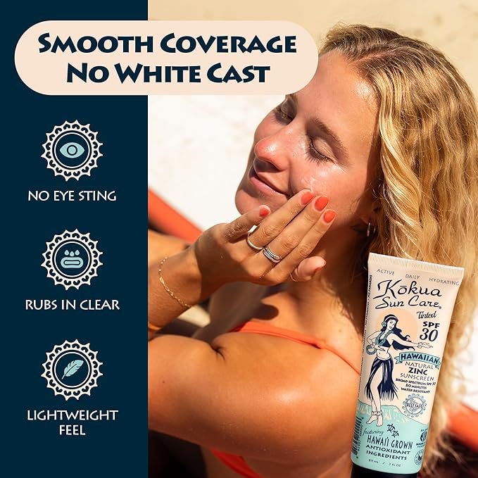 Kokua Sun Care Hawaiian Reef Safe SPF 30 | Zinc Oxide | Tinted Mineral for Face & Body | Sun Protection | Water Resistant | Chemical Free | Natural Ingredients