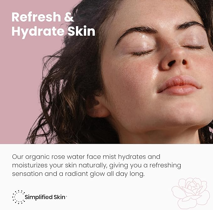 Simplified Skin Rose Water Face and Hair Toner, USDA Organic Facial Mist 4 Oz and Glycolic Acid Toner for Hydrating, Anti-Aging Skin 8 Oz