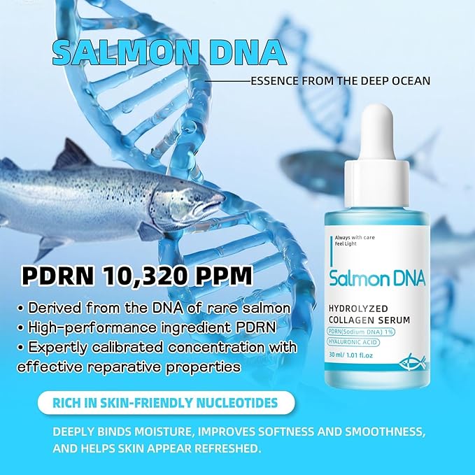 PDRN Serum with Salmon DNA, Hyaluronic Acid & Peptides, Anti-Aging Face Treatment for Firming, Plumping & Refining Skin Texture, Korean Recipe Skincare, 30ml
