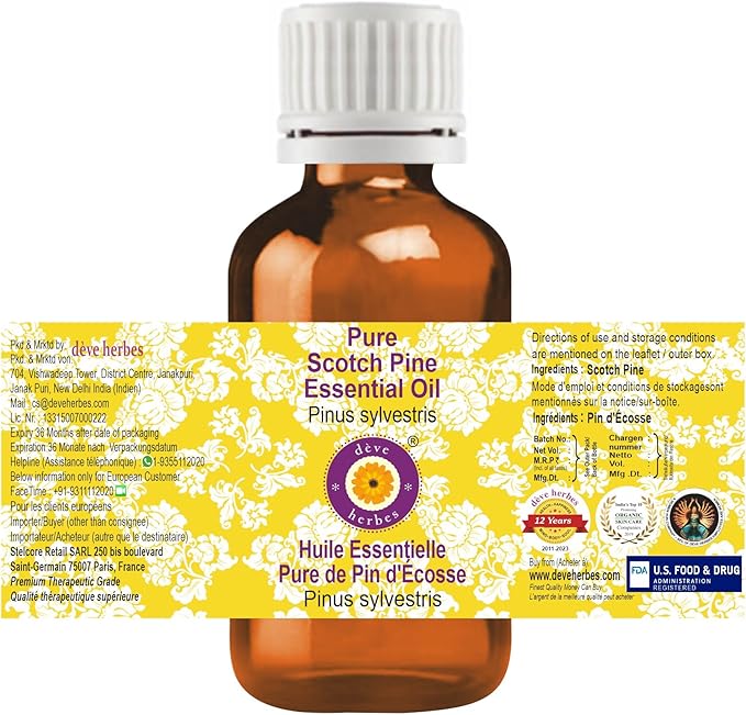 Deve Herbes Pure Scotch Pine Essential Oil (Pinus sylvestris) Steam Distilled 50ml (1.69 oz)
