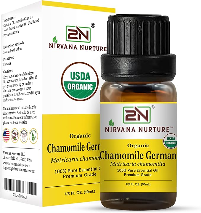 Chamomile German Essential Oil USDA Certified Organic, 100% Pure Natural Premium Grade, Undiluted- Aromatherapy Diffuser for Calm and Relaxation, Skin Care, Hair Care