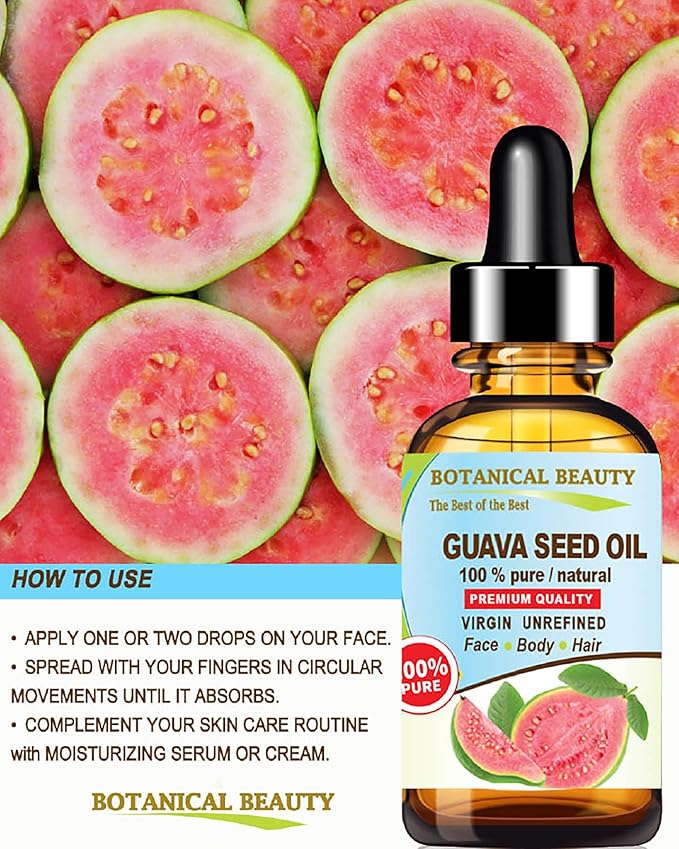 Botanical Beauty GUAVA SEED OIL 100% Pure Natural Virgin Unrefined Cold Pressed for FACE, SKIN, BODY, HAIR, NAILS Anti-Aging Vitamin C (0.5 Fl Oz 15 ml)