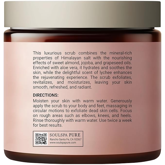 SOULSPA PURE Himalayan Foot & Body Scrub - Luxurious Himalayan Pink Salt Scrub & Mineral Rich Exfoliating Body Scrub for Refreshed and Radiant Skin, 10 oz