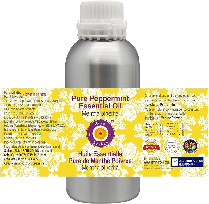Deve herbes Pure Peppermint Essential Oil (Mentha piperita) Steam Distilled 630ml (21 oz)