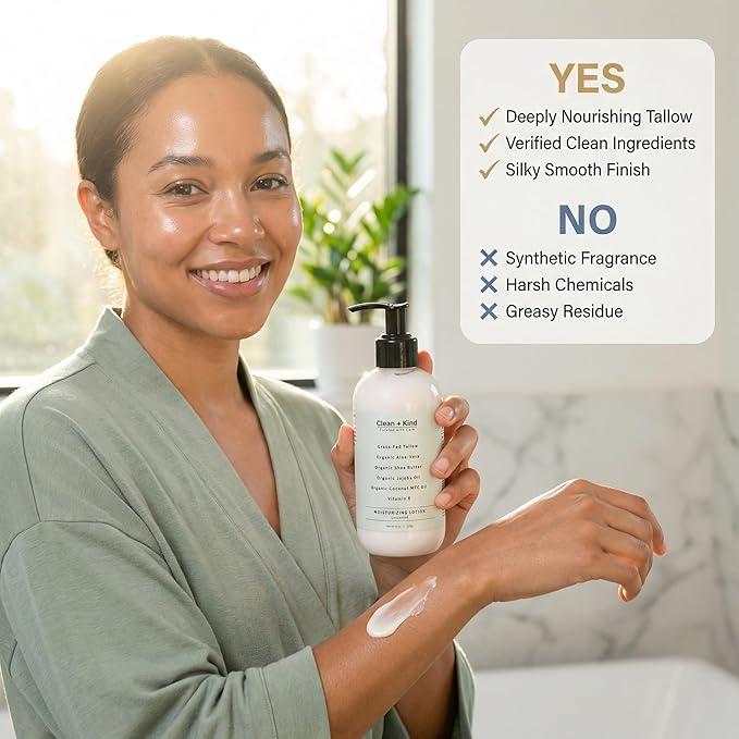 Daily Moisturizing Lotion – Tallow Body Lotion with Aloe Vera, Shea Butter, Jojoba Oil, MCT Oil & Vitamin E – Deep Hydration for Dry, Rough, Sensitive Skin (8 Fl Oz, Unscented)