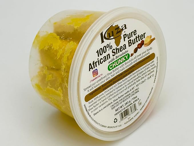 Kuza 100% Pure African Shea Butter with Borututu, Chunky Yellow, 10 oz