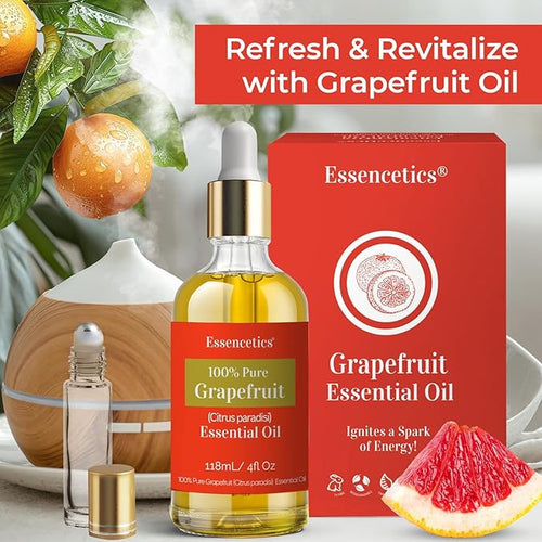 4 oz Grapefruit Essential Oil Organic - 100% Natural - Infused with Olive & Sunflower Oils - Therapeutic Grade Grapefruit Oil for Skin, Hair Care, Aromatherapy & Diffuser