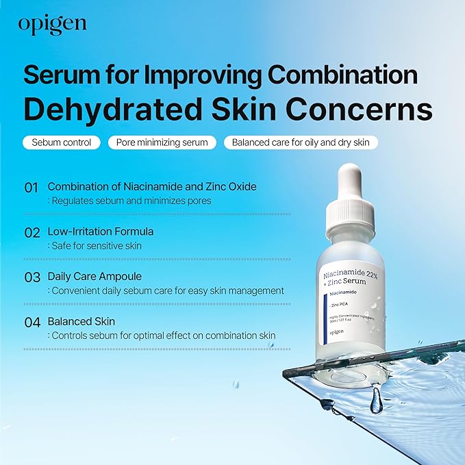 Niacinamide 22% + Zinc Serum for Face, Pore Reducer, Diminishes Acne Prone, Skin Balancing Pore Reducing, Korean Skin Care, 1oz