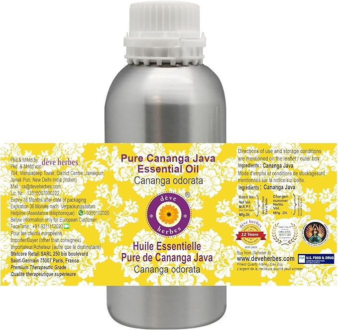Deve Herbes Pure Cananga Java Essential Oil (Cananga odorata) Steam Distilled 300ml (10 oz)