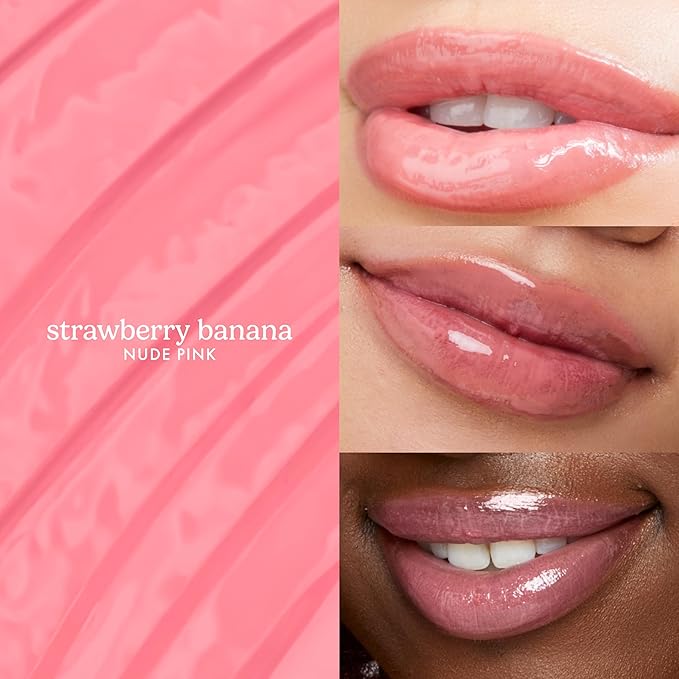 ESW Beauty Strawberry Banana Smoothie Lip Treatment - Soft Pink Nude Tint with Shea Butter, Hyaluronic Acid, Strawberry & Banana for Intense Hydration & Dryness Prevention