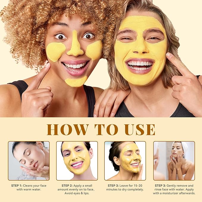 Turmeric Vitamin C Face Mask, Deeep Cleansing Clay Mask for Dull Skin, Skincare Facial Mask for Refining Pores and Controlling Oil, Smooth & Radiant Skin, Face Skincare Gifts, 4.23 OZ