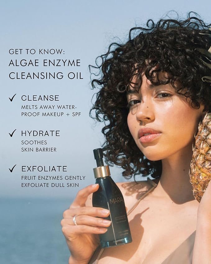 MARA Algae Enzyme Cleansing Oil – Gentle Makeup Remover with Fruit Enzymes, Marine Algae & Antioxidant Oils – Hydrating Face Cleanser for Pores, Sunscreen & Waterproof Makeup (2oz / 60mL)
