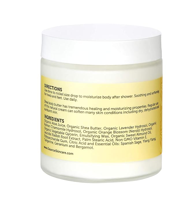 Essance - Organic Body Butter, Non-Irritating & Nourishing Natural Body Butter, Shea Butter for Sensitive Skin, Mature, & Normal Skin Types, Happy Blend, 120m