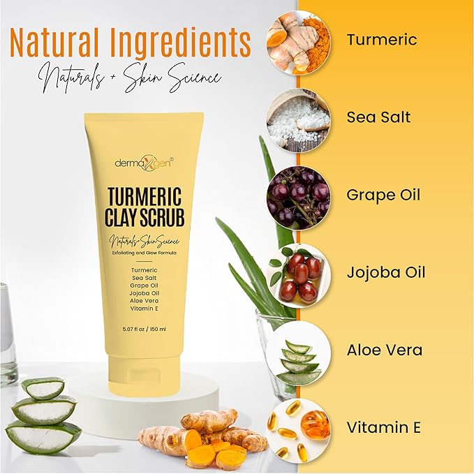 Turmeric Clay Scrub – Exfoliate, Brighten, and Refresh Your Skin with Turmeric. Achieve a Smooth, Radiant Complexion by Removing Dead Skin Cells and Impurities for a Natural Glow 5.07 Fl oz.