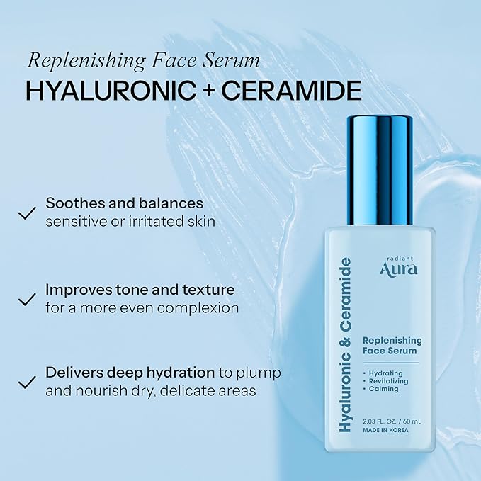 Ceramide & Hyaluronic Acid Serum For Face – Dermatologist Tested, Anti Aging, Korean Skin Care – Deep Hydration, Plumps Fine Lines, Barrier Support – Vegan, Clean Beauty – Pack of 2