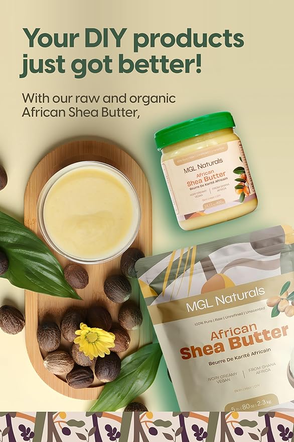 MGL Naturals Raw African Shea Butter Ivory 2.2 lb, 100% Pure, and Unrefined. Nourish and moisturize hair and skin. Use alone or DIY recipes. From Ghana, West Africa. (2.2 lb | 36 oz | 1 kg)