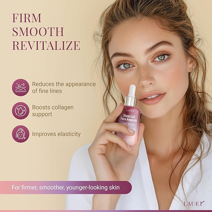 Stem Cell Face Ampoule – Firming & Smoothing Anti-Aging Serum with EGF, Peptides, Hyaluronic Acid & Niacinamide – Wrinkle & Elasticity Boosting Facial Serum for Women, 1 fl oz
