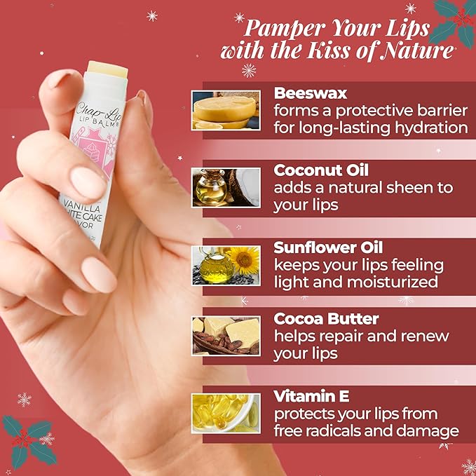 Chap-Lip Lip Balm 100% Natural Lip Balm Set - Beeswax Natural Christmas Gifts for Her - Ideal Gift for Women - Lip Moisturizer for Dry Lips, Cocoa Butter - Vanilla White Cake, Pack of 2
