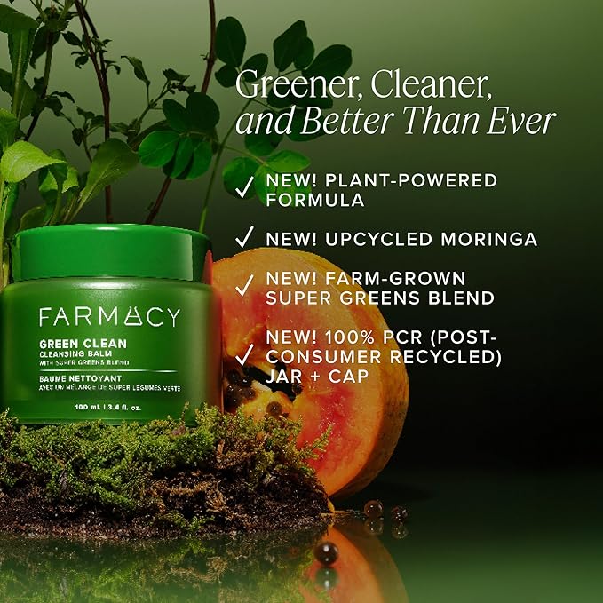 Farmacy Makeup Remover Cleansing Balm - Green Clean Waterproof Makeup Remover Balm + Oil Cleanser for Face - Gently Melts Make Up + SPF - Hydrates + Softens Skin with Super Greens + Papaya (30ml)