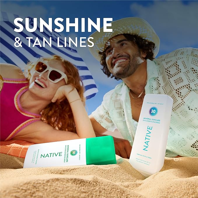 Native Mineral Sunscreen Lotion SPF 30, Unscented, with 100% Mineral Zinc Oxide for Face & Body, Hawaii Compliant, Vegan, No White Cast - 7 oz