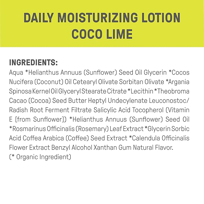 Raw Elements Daily Moisturizing Lotion Coco Lime - Organic Non Toxic Body Lotion, Cocoa Butter, Vitamin E, Reef-Safe, Water Resistant, Bio-Resin Tube, 4.0 oz